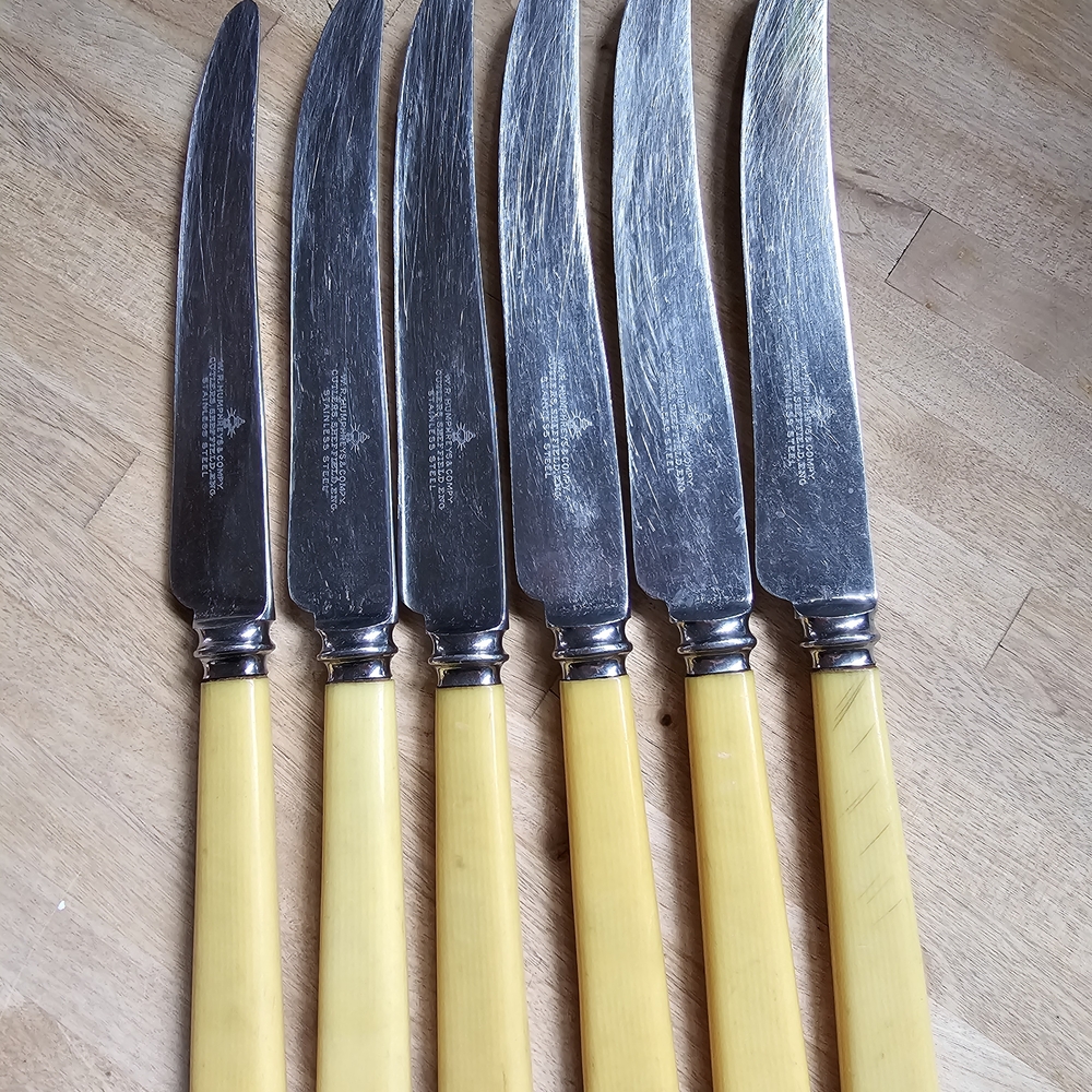 Set of Six Vintage Sheffield  Knives with Bakelite Handles
